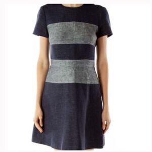 BCBGMAXAZRIA Navy Gray Colorblock Striped A Line Dress